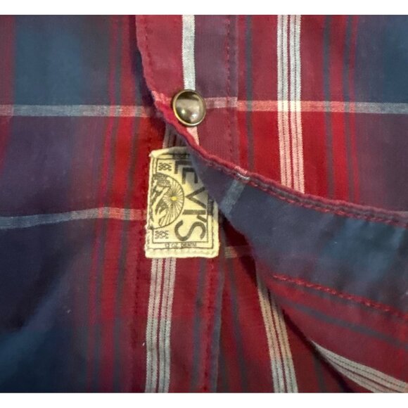 Levis Western Shirt L Mens Modern Fit Long Sleeve Plaid Snap Button Red & Blue - Picture 3 of 9